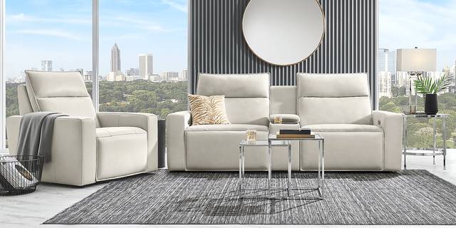 Light Gray Leather 3 Pc Dual Power Reclining ModularTwo with Media Console - Thumbnail - Image 3