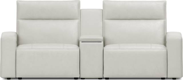 Light Gray Leather 3 Pc Dual Power Reclining ModularTwo with Media Console - Thumbnail - Image 1
