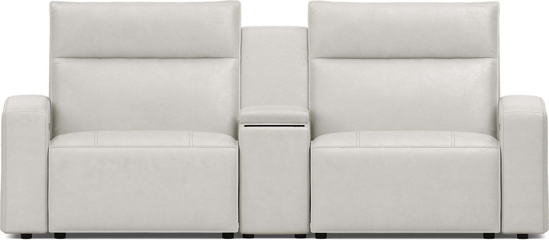 Light Gray Leather 3 Pc Dual Power Reclining ModularTwo with Media Console - Image 1
