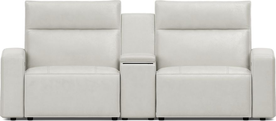 Light Gray Leather 3 Pc Dual Power Reclining ModularTwo with Media Console