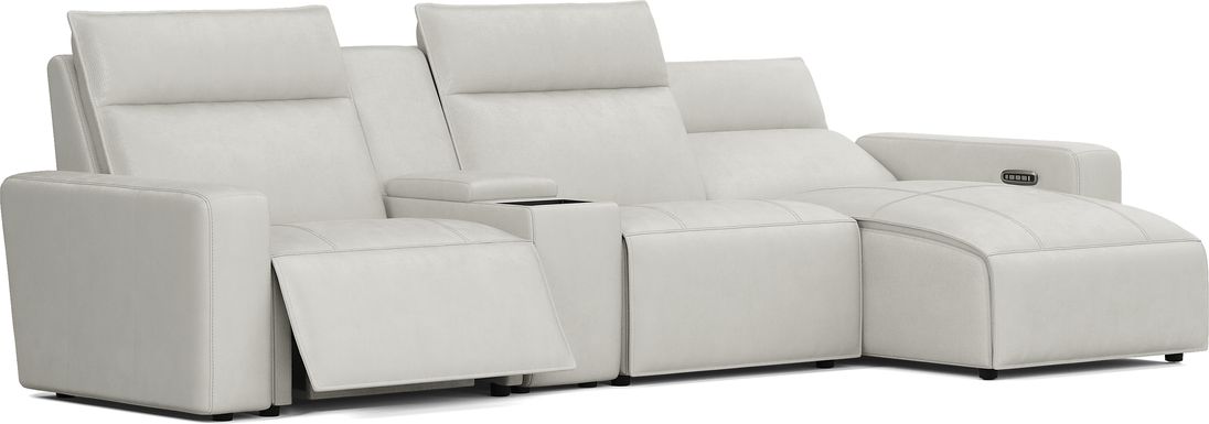 Light Gray Leather 4 Pc Dual Power Reclining ModularTwo with Media Console