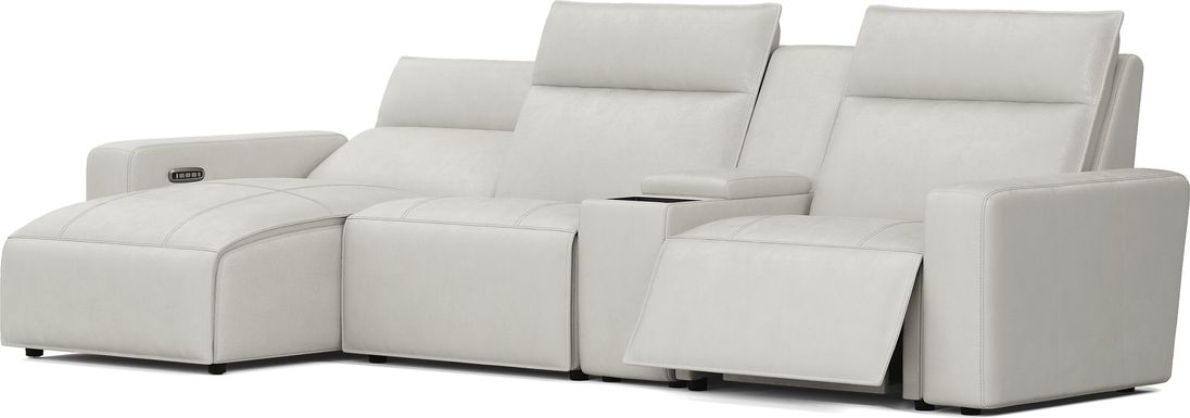 Light Gray Leather 4 Pc Dual Power Reclining ModularTwo with Media Console