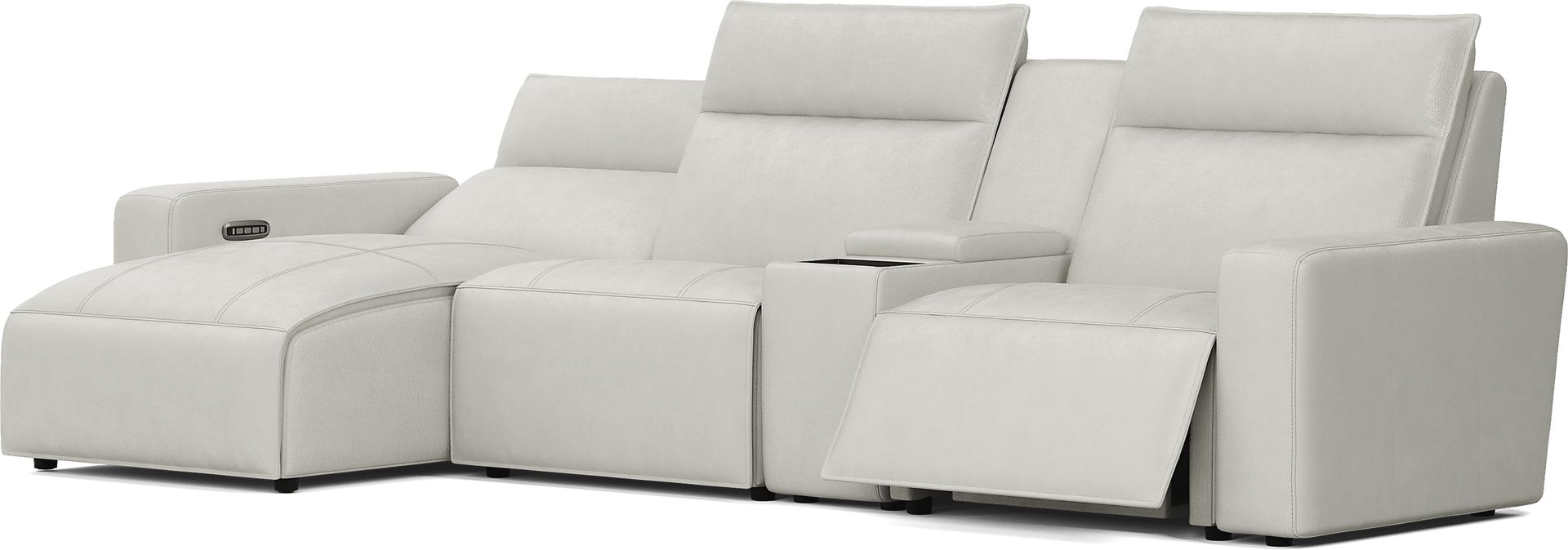 Light Gray Leather 4 Pc Dual Power Reclining ModularTwo with Media Console - Image 1
