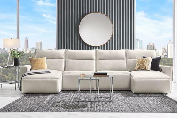 Light Gray Leather 4 Pc Dual Power Reclining ModularTwo