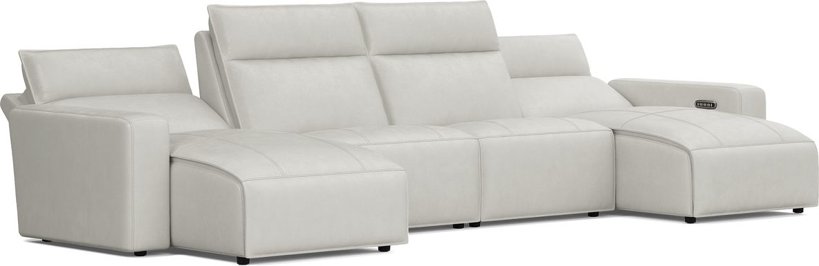 Light Gray Leather 4 Pc Dual Power Reclining ModularTwo