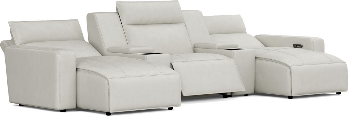 Light Gray Leather 5 Pc Dual Power Reclining ModularTwo with Media Consoles