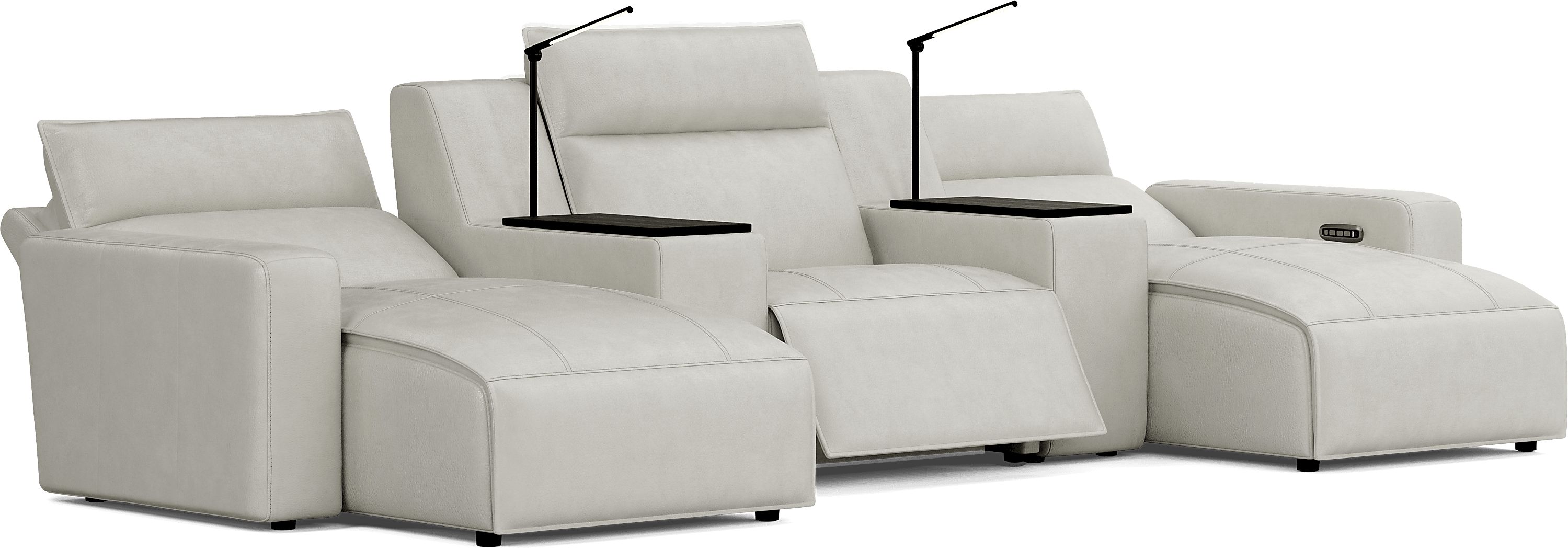 Light Gray Leather 5 Pc Dual Power Reclining Modular Sectional