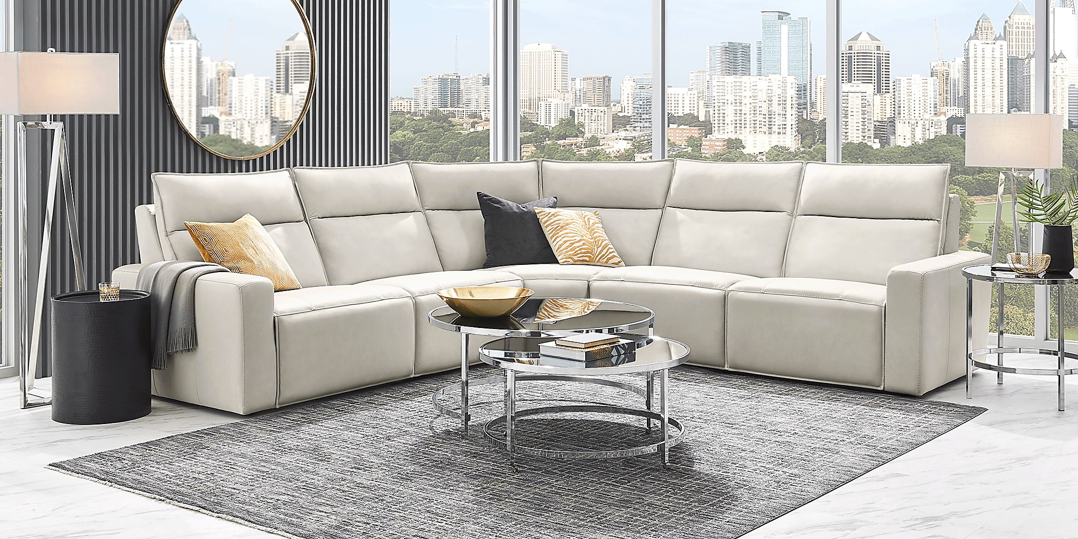 Modulartwo Light Gray Leather 5 Pc Dual Power Reclining Modular