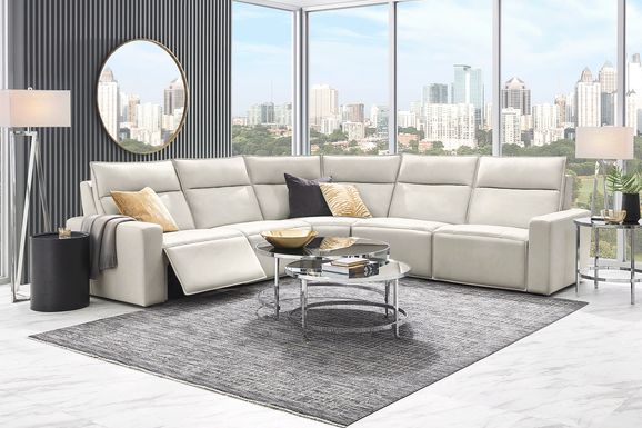 Light Gray Leather 5 Pc Dual Power Reclining ModularTwo