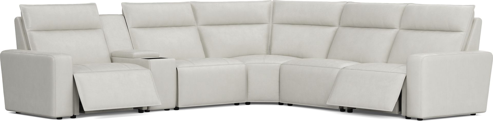 Light Gray Leather 6 Pc Dual Power Reclining ModularTwo with Media Console - Image 1
