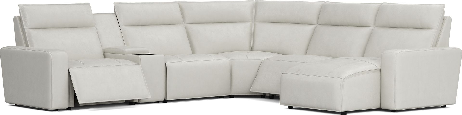 Light Gray Leather 6 Pc Dual Power Reclining ModularTwo with Media Console - Image 1