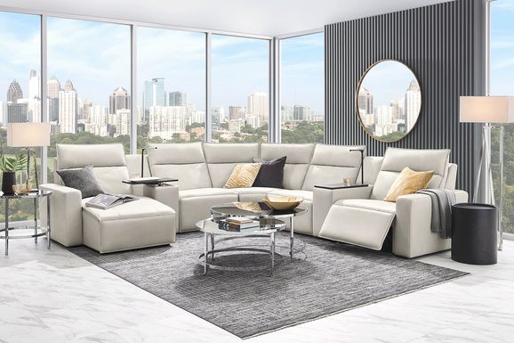 Light Gray Leather 7 Pc Dual Power Reclining ModularTwo
