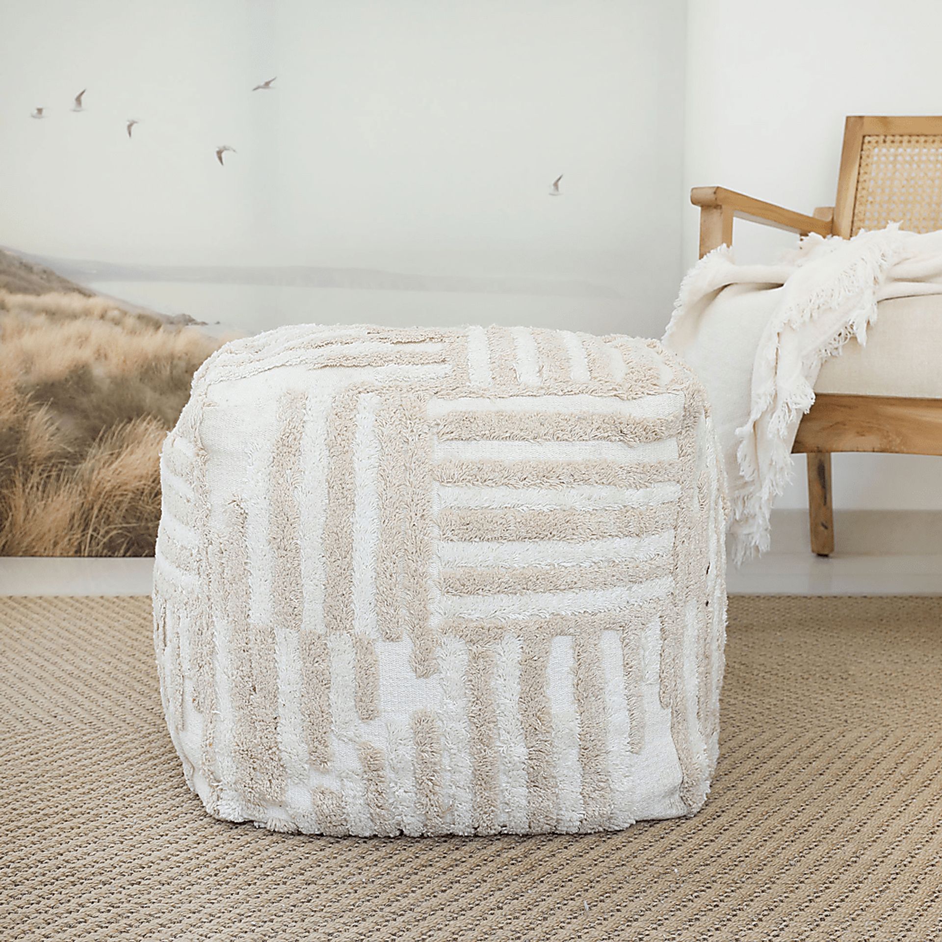 Lilanie Beige/Cream Pouf - Image 2