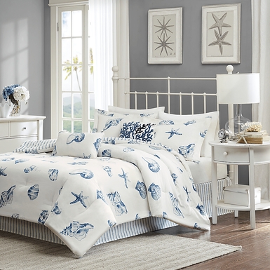 Limekiln White Blue 4 Pc California King Comforter Set