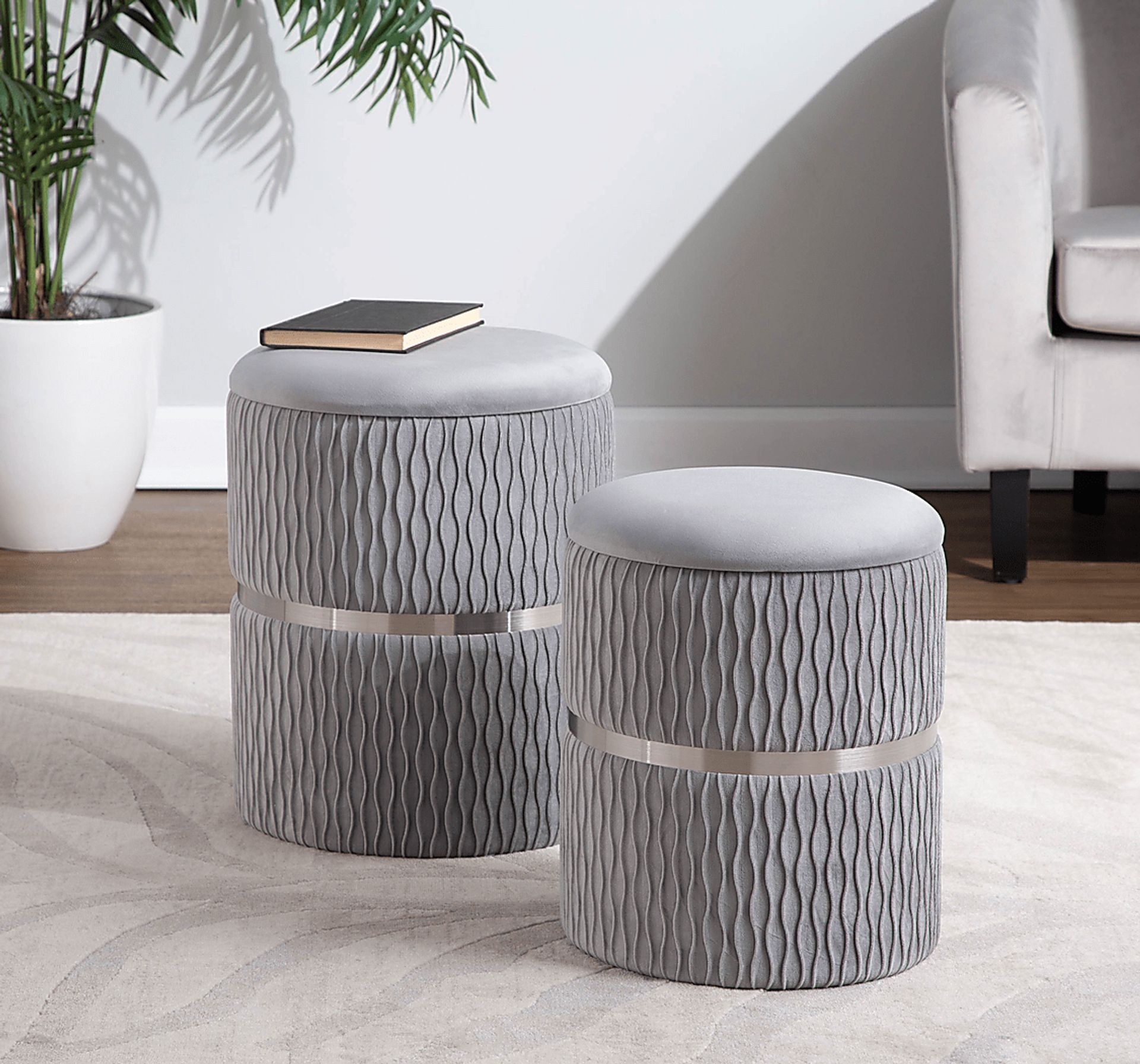 Lincoya Silver Ottoman, Set of 2 - Image 6