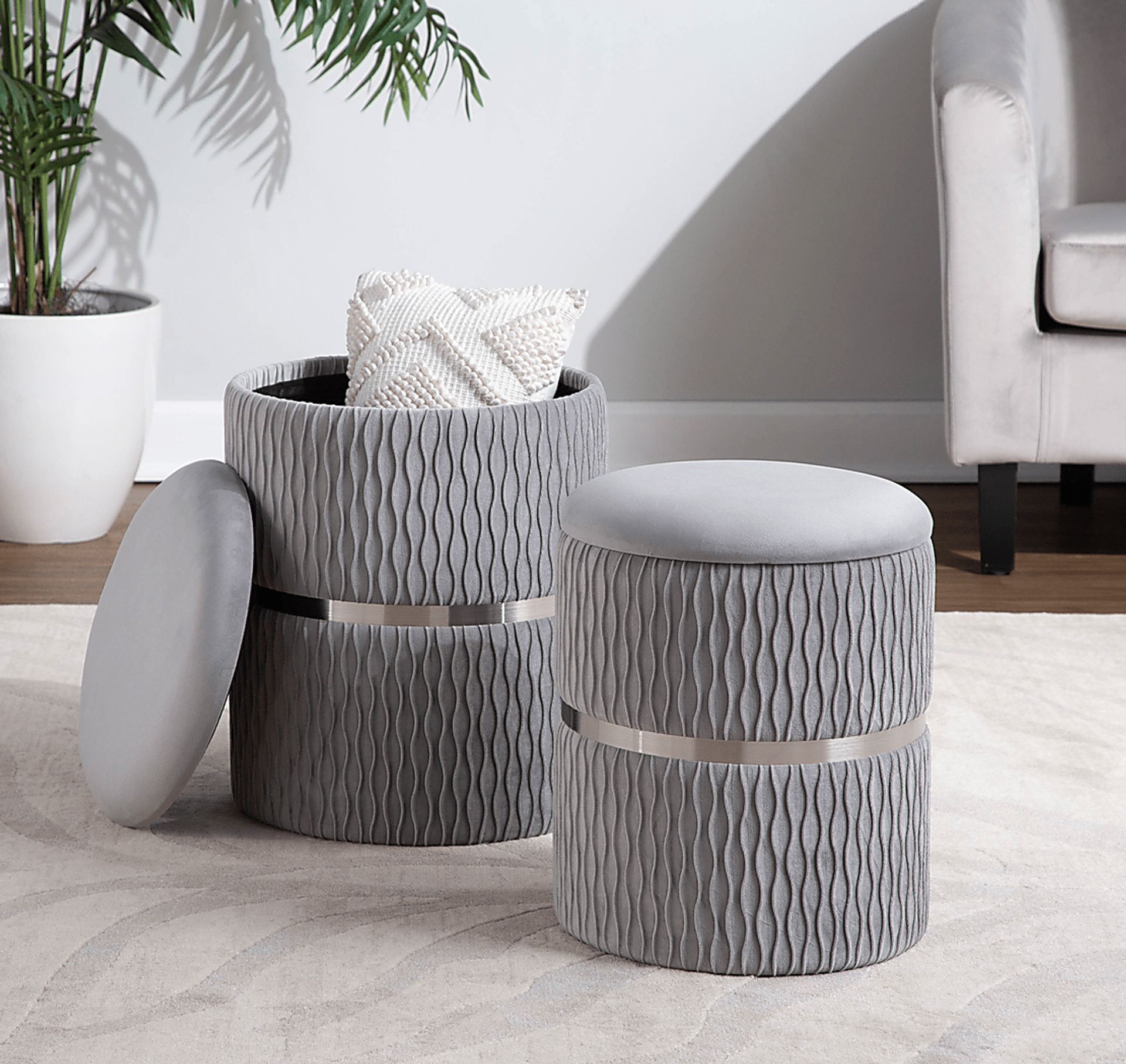 Lincoya Silver Ottoman, Set of 2 - Image 7