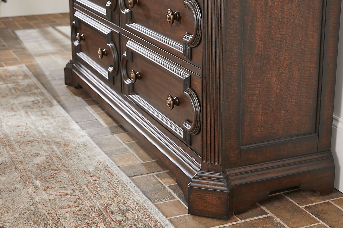 Lindenwood 5 Pc Saddle Dark Wood King Bedroom Set With Dresser, Mirror, 3 Pc King Panel Bed