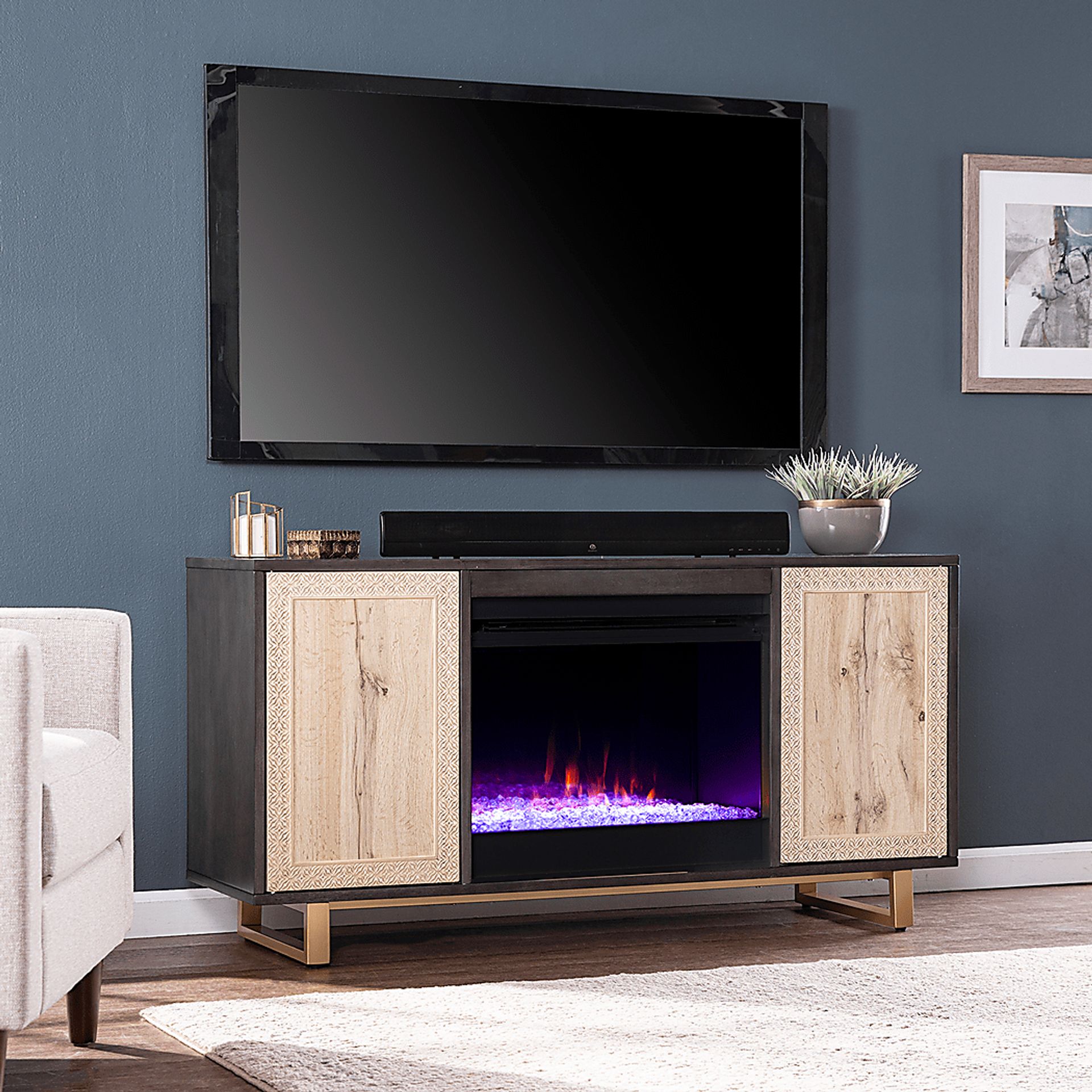 Linherk I Brown 54 in. Console, With Color Changing Electric Fireplace - Image 7