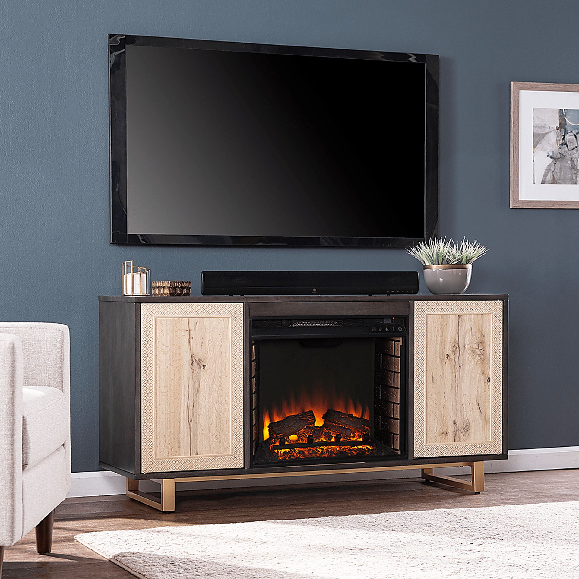 Linherk II Brown 54 in. Console, With Electric Log Fireplace - Image 7