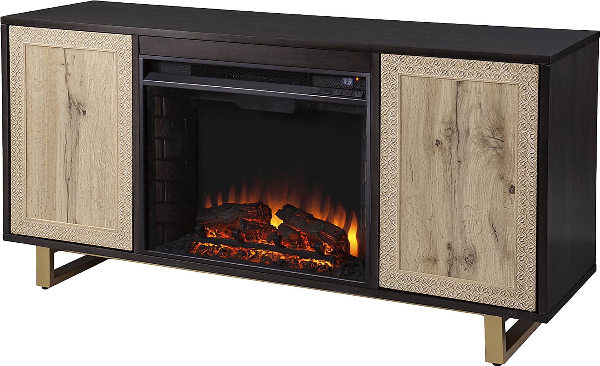 Linherk II Brown 54 in. Console, With Electric Log Fireplace - Image 1