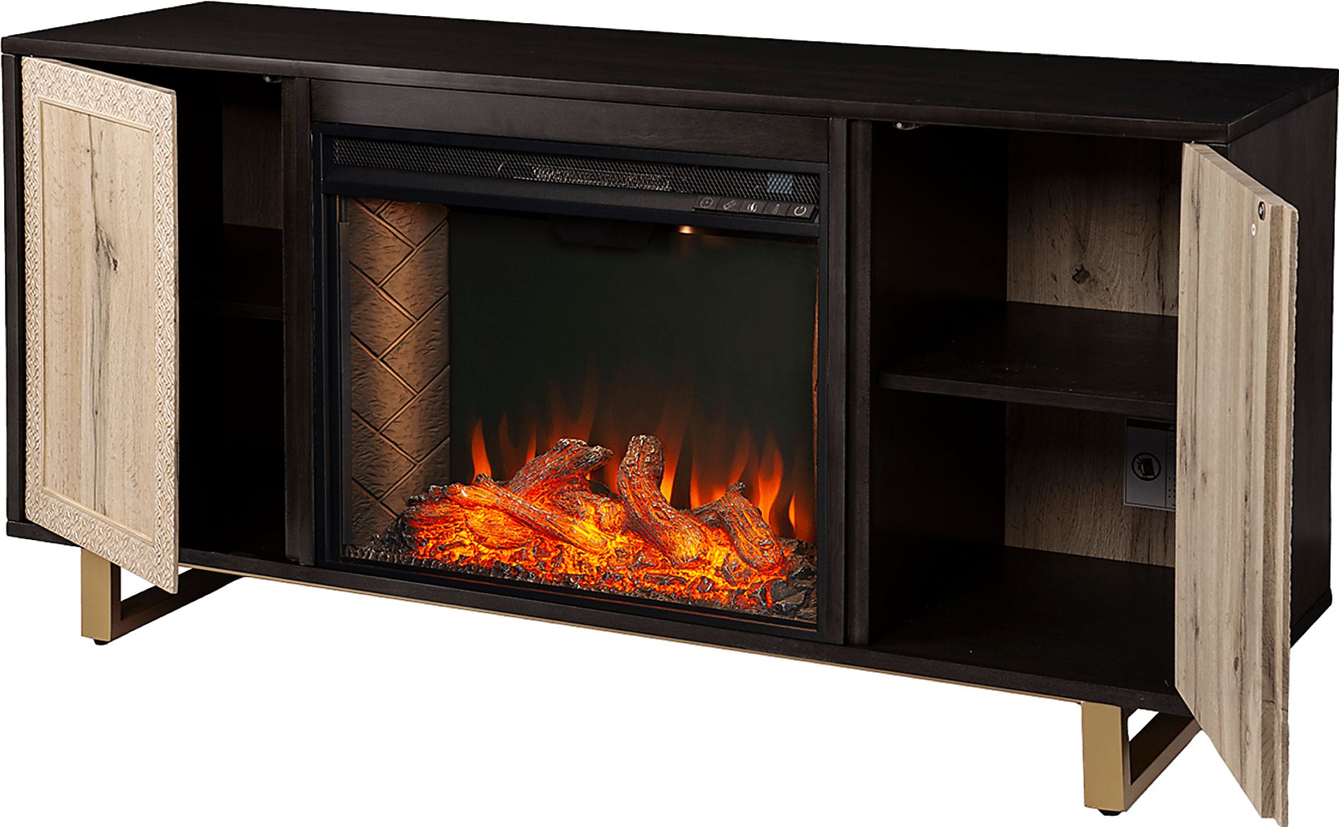 Linherk III Brown 54 in. Console, With Smart Electric Fireplace - Image 3