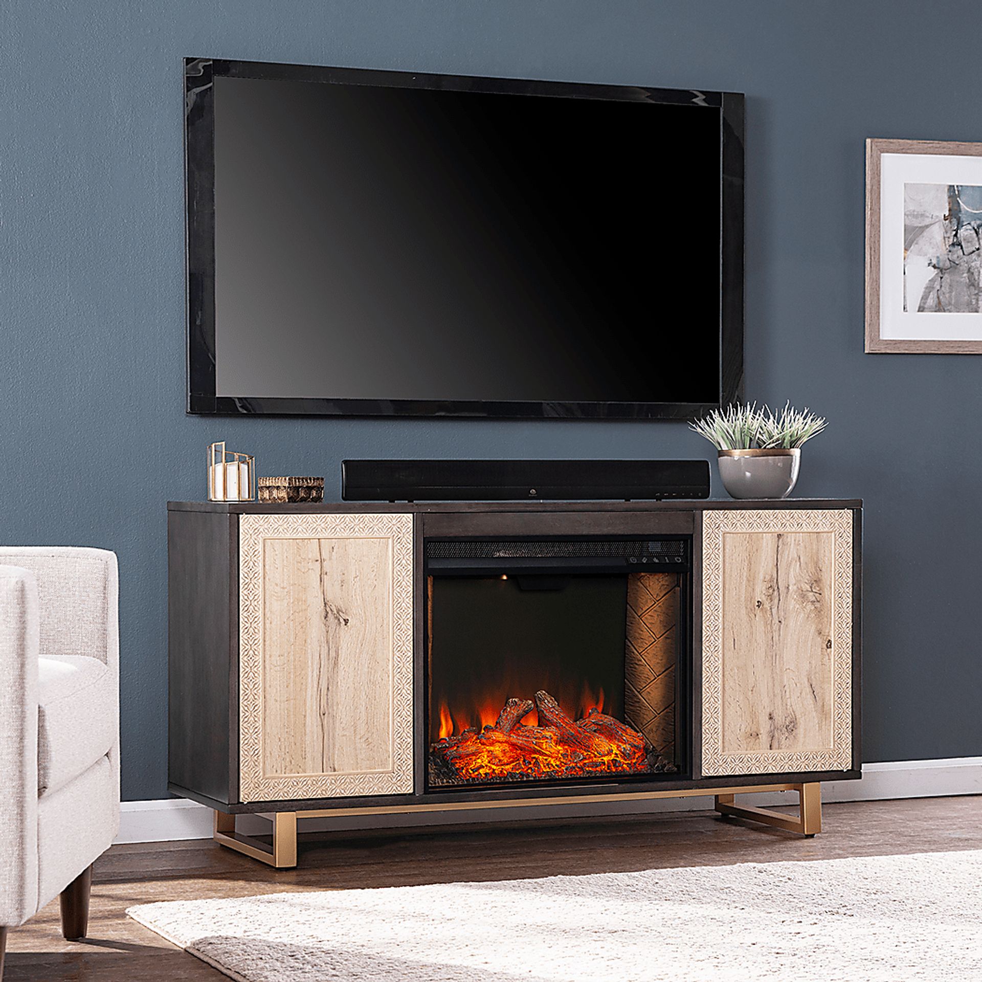 Linherk III Brown 54 in. Console, With Smart Electric Fireplace - Image 7