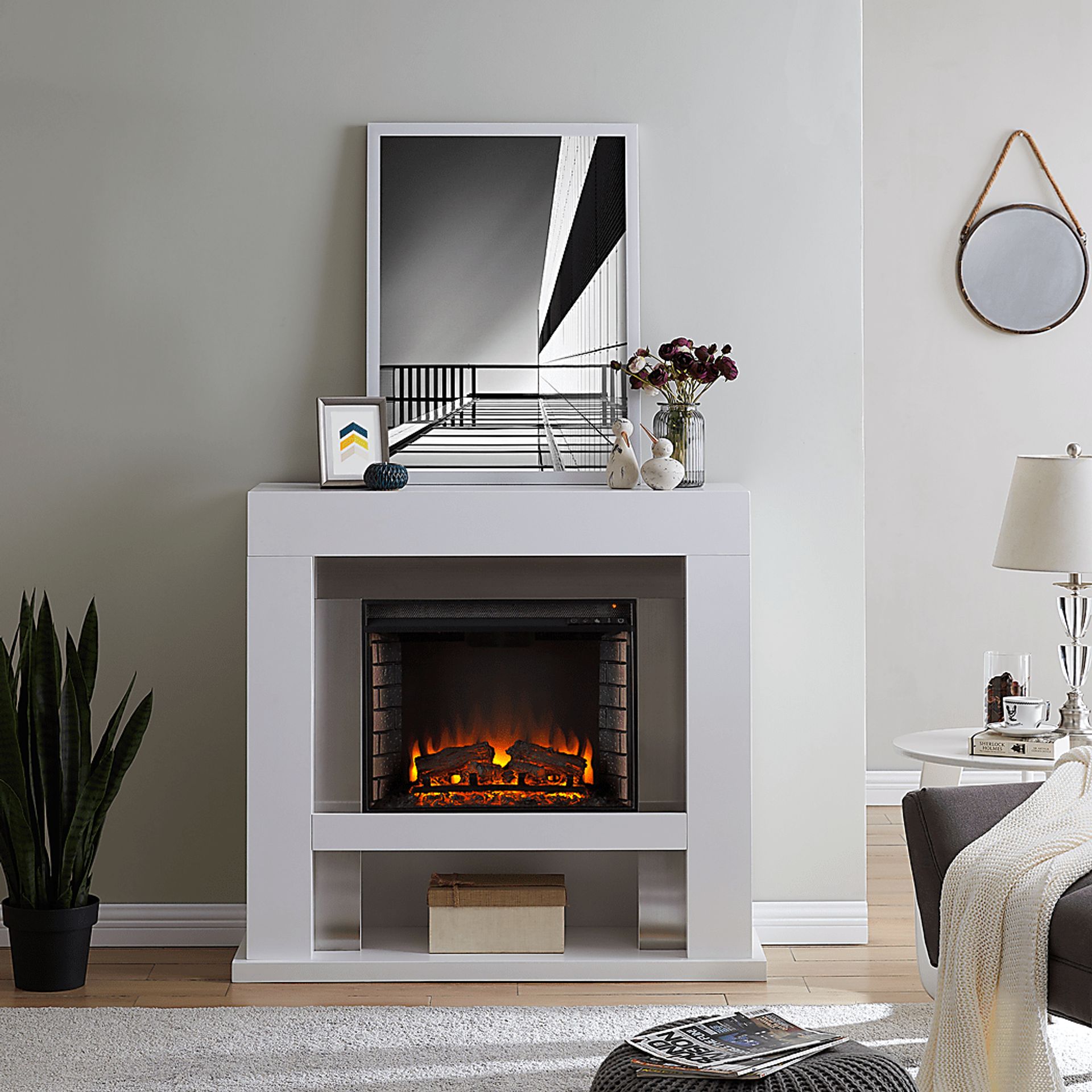 Linkmeadow II White 44 in. Console With Electric Log Fireplace - Image 9