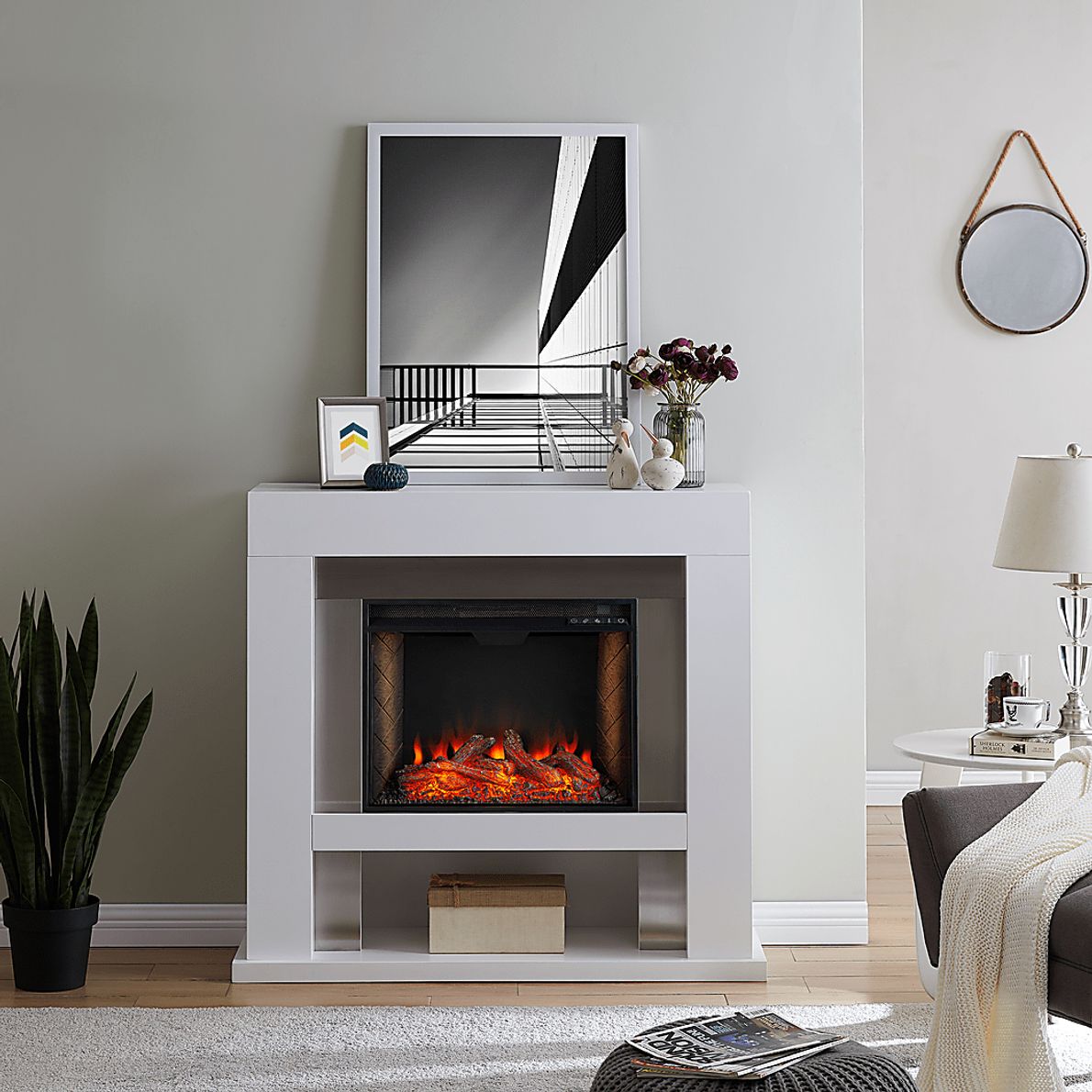 Linkmeadow III White 44 in. Console With Smart Electric Fireplace