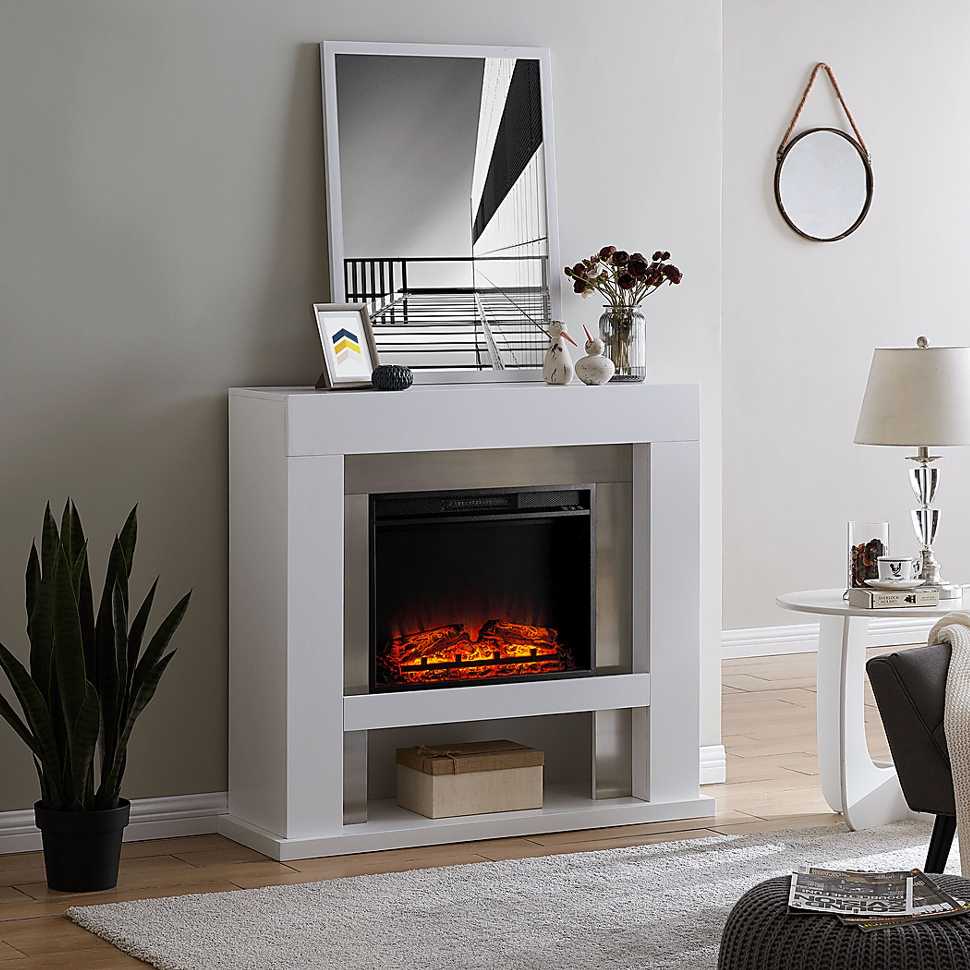 Linkmeadow V White 44 in. Console with Electric Fireplace - Image 3