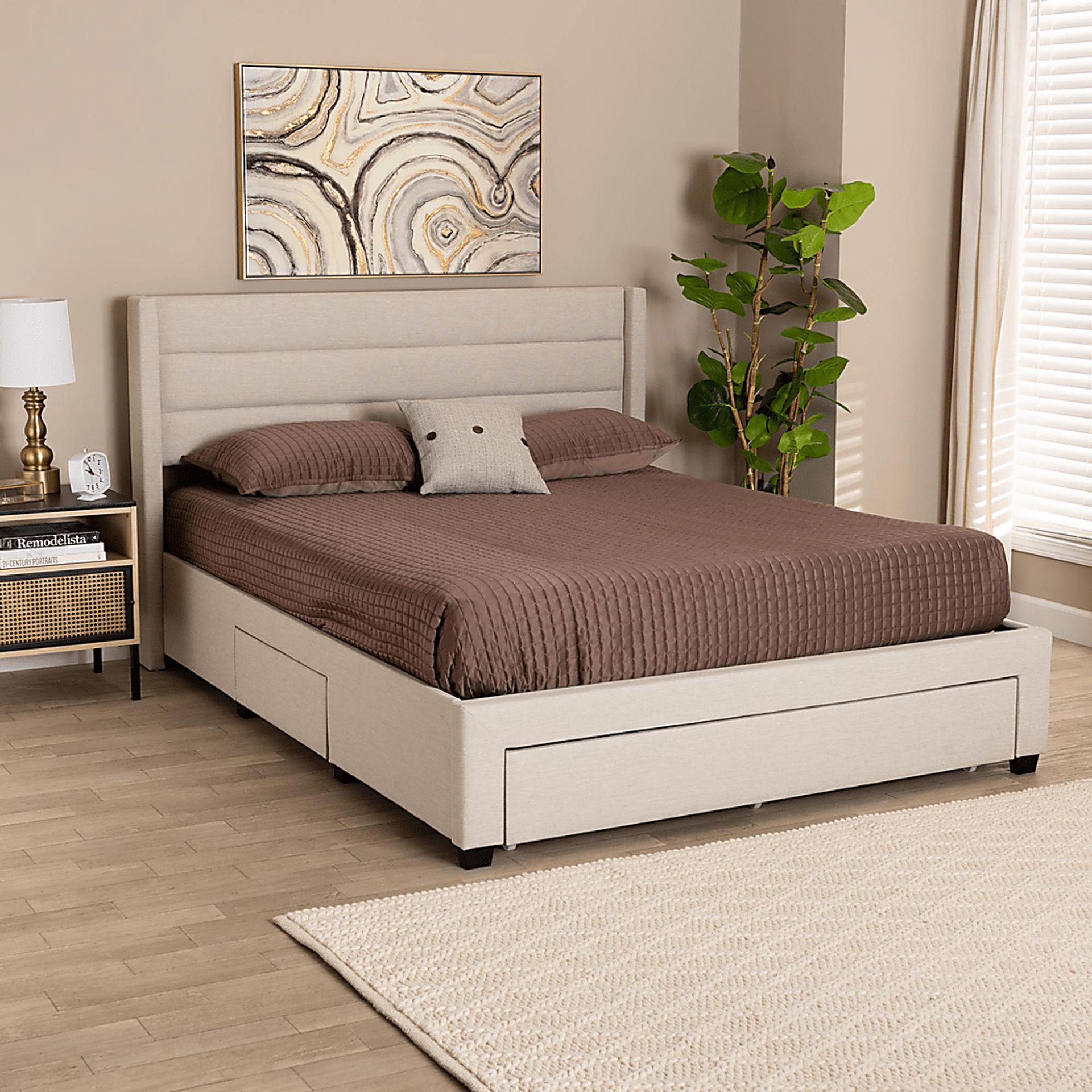 Linnaean Beige Queen Bed - Image 2