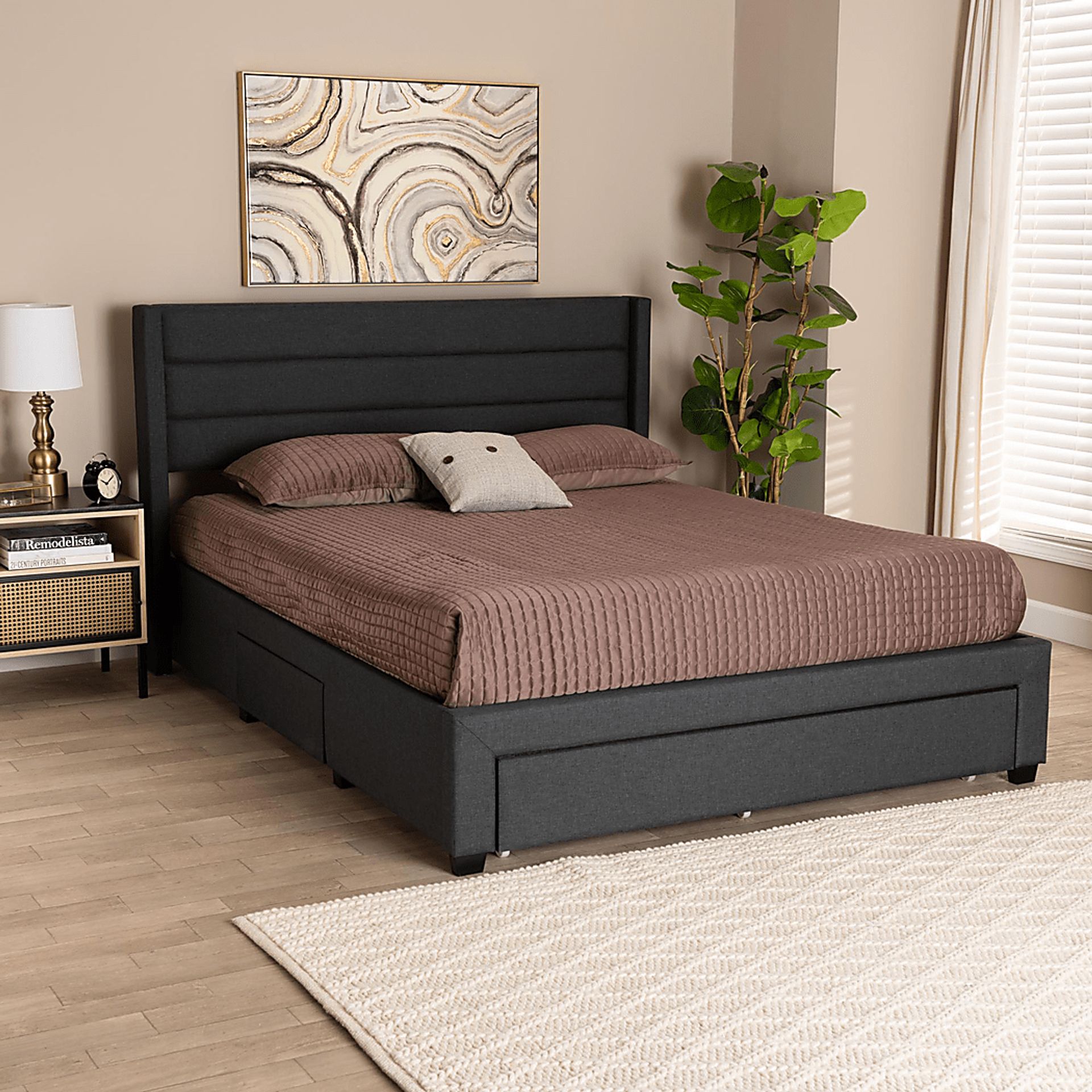 Linnaean Charcoal Queen Bed - Image 2