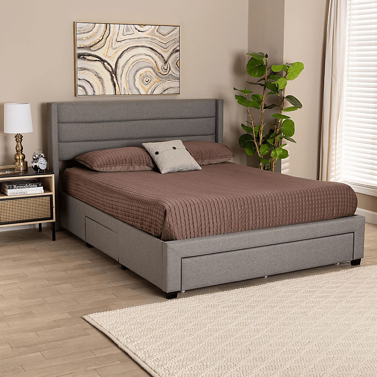 Linnaean Light Gray Polyester Fabric Queen Bed Rooms to Go — free download