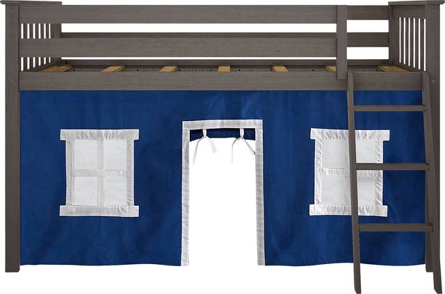 Kids Linnett Brown Twin Low Loft Bed with Blue Tent - Thumbnail - Image 4