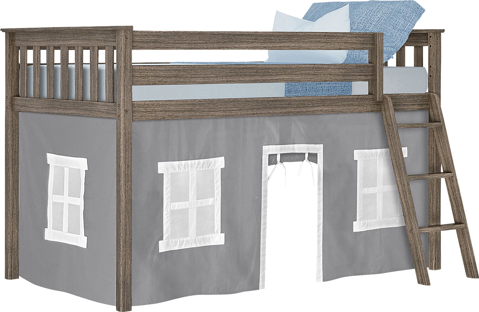 Kids Linnett Brown Twin Low Loft Bed with Gray Tent - Image 2