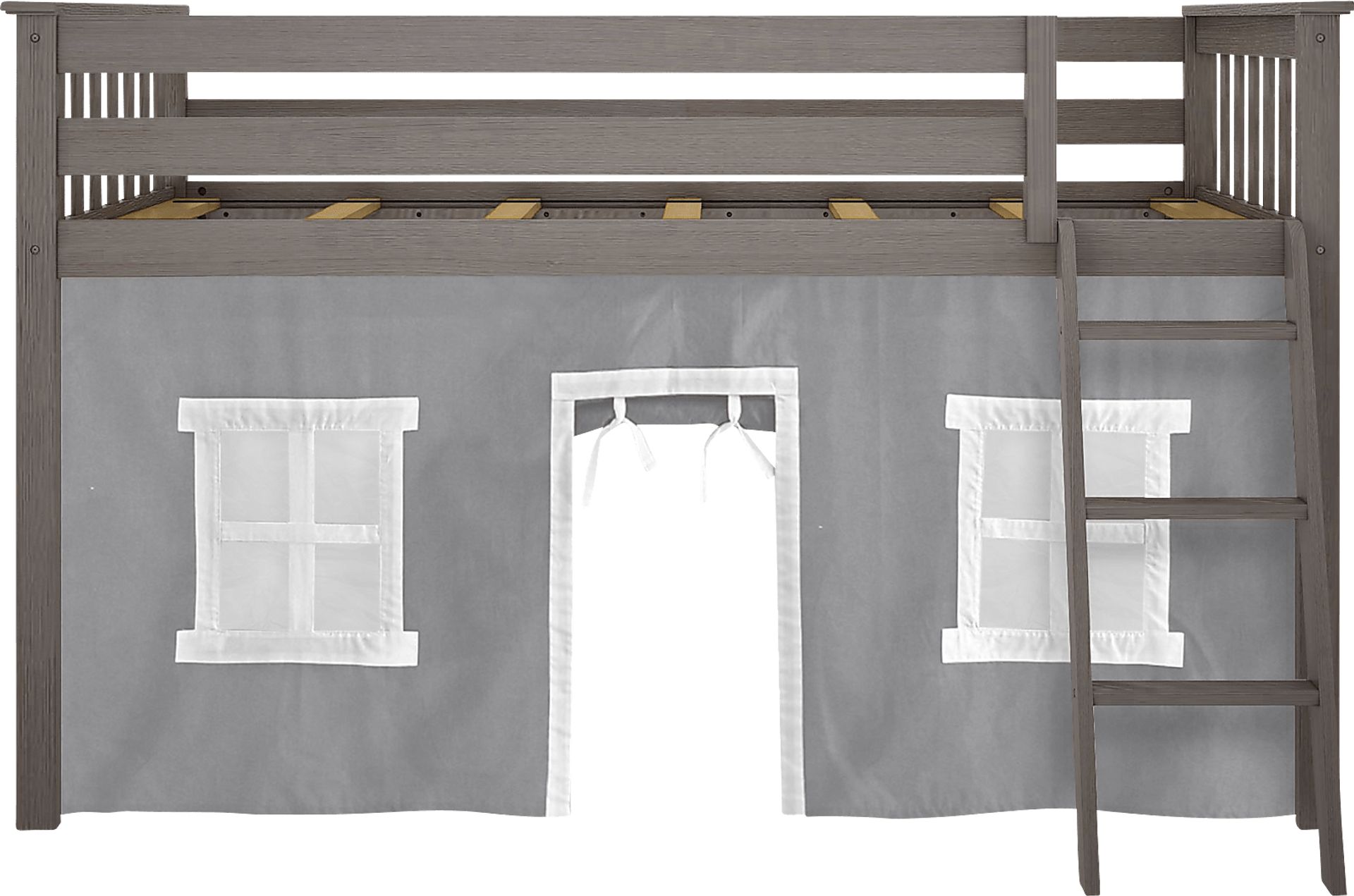 Kids Linnett Brown Twin Low Loft Bed with Gray Tent - Image 4