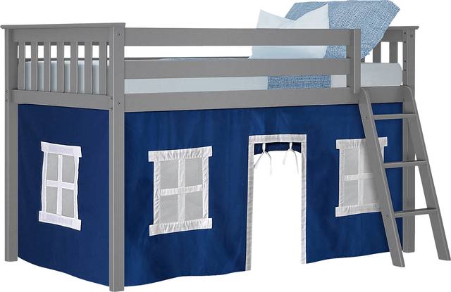 Kids Linnett Gray Twin Low Loft Bed with Blue Tent - Thumbnail - Image 2