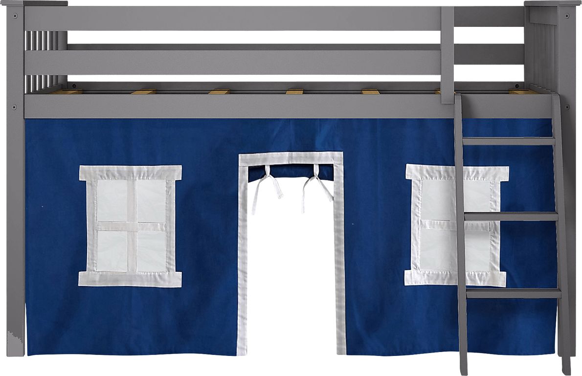 Kids Linnett Gray Twin Low Loft Bed with Blue Tent
