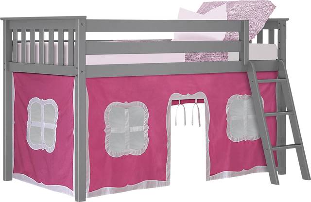 Kids Linnett Gray Twin Low Loft Bed with Pink Tent - Thumbnail - Image 2