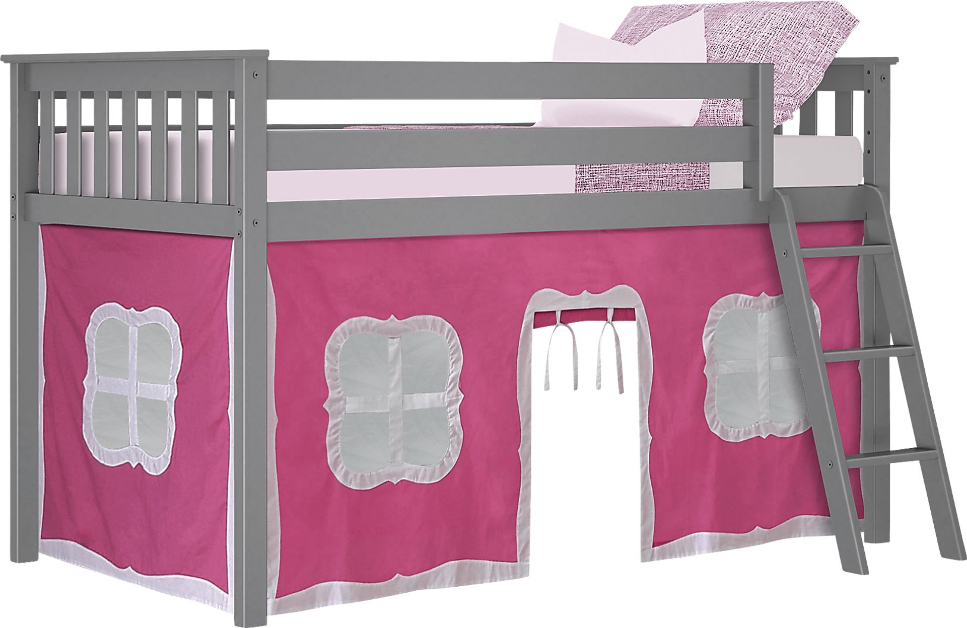 Kids Linnett Gray Twin Low Loft Bed with Pink Tent - Image 2