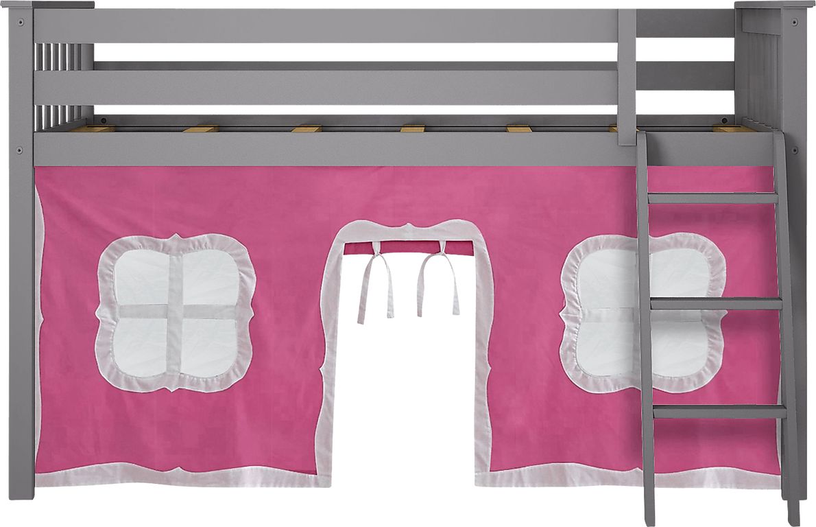 Kids Linnett Gray Twin Low Loft Bed with Pink Tent