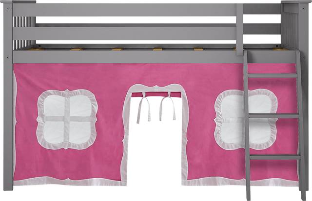 Kids Linnett Gray Twin Low Loft Bed with Pink Tent - Thumbnail - Image 4