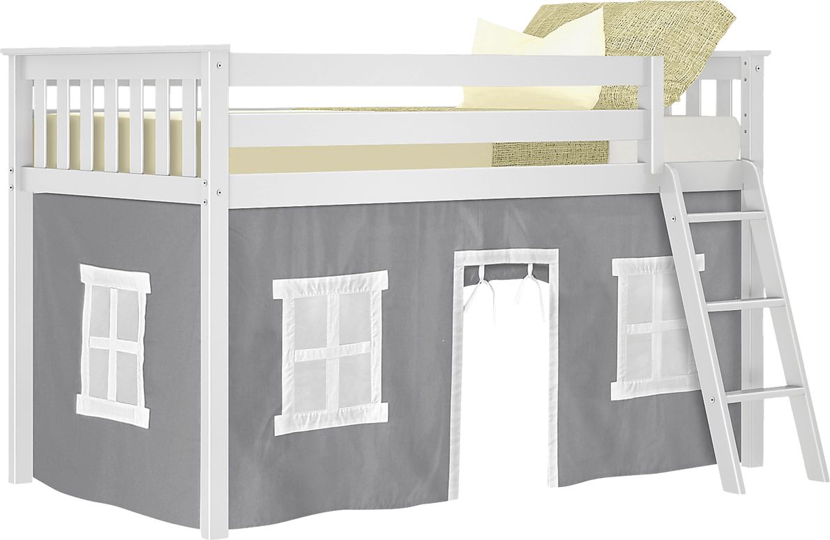 Kids Linnett White Twin Low Loft Bed with Gray Tent