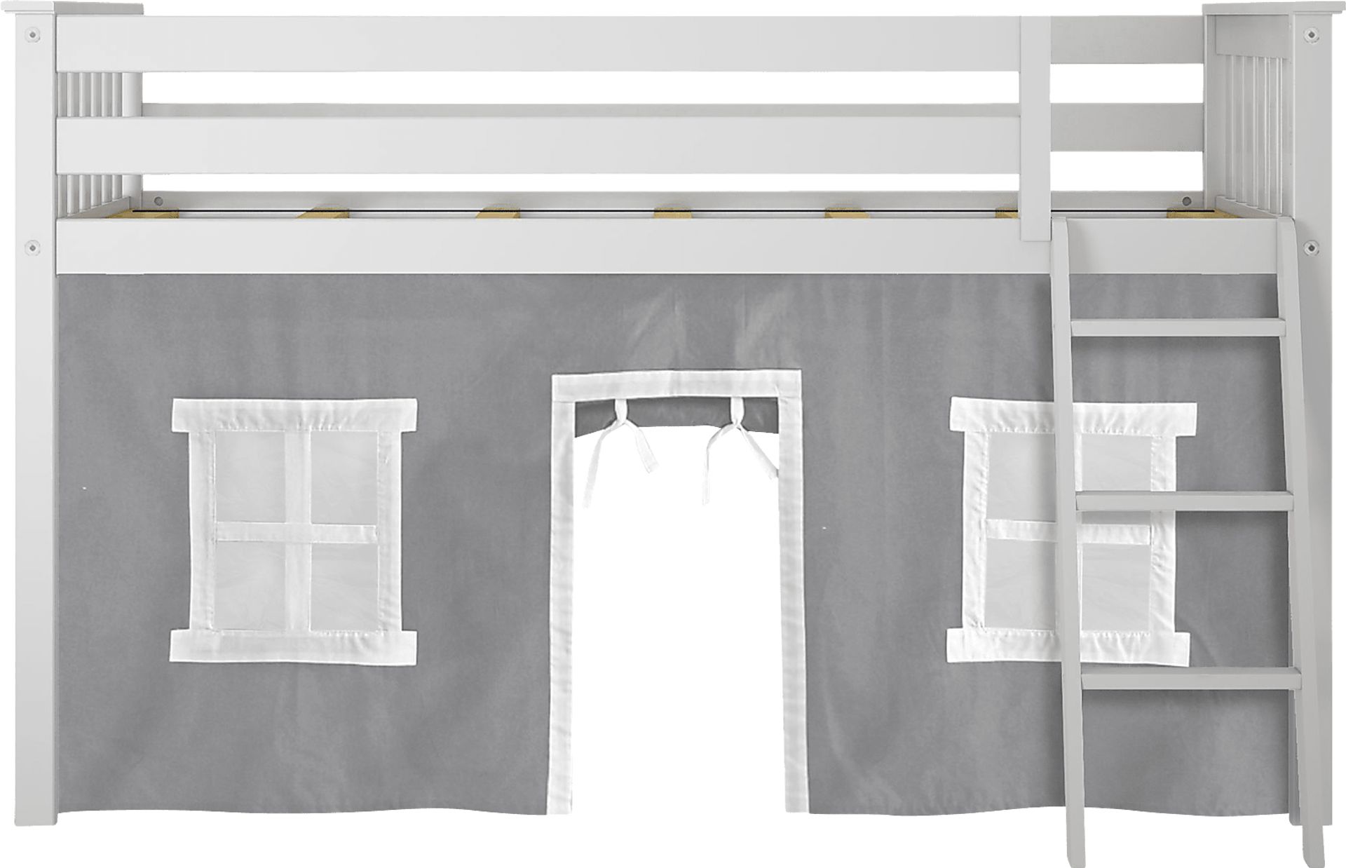 Kids Linnett White Twin Low Loft Bed with Gray Tent - Image 4