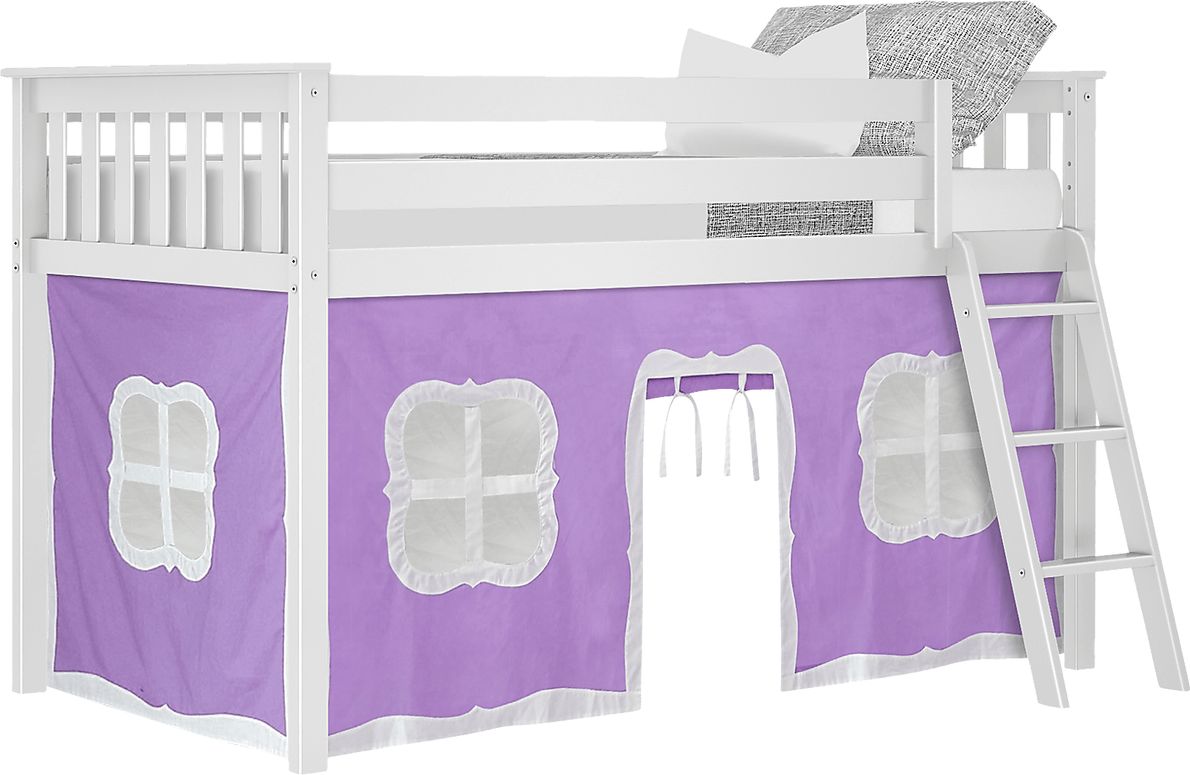Kids White Twin Low Loft Bed with Purple Tent Rooms To Go