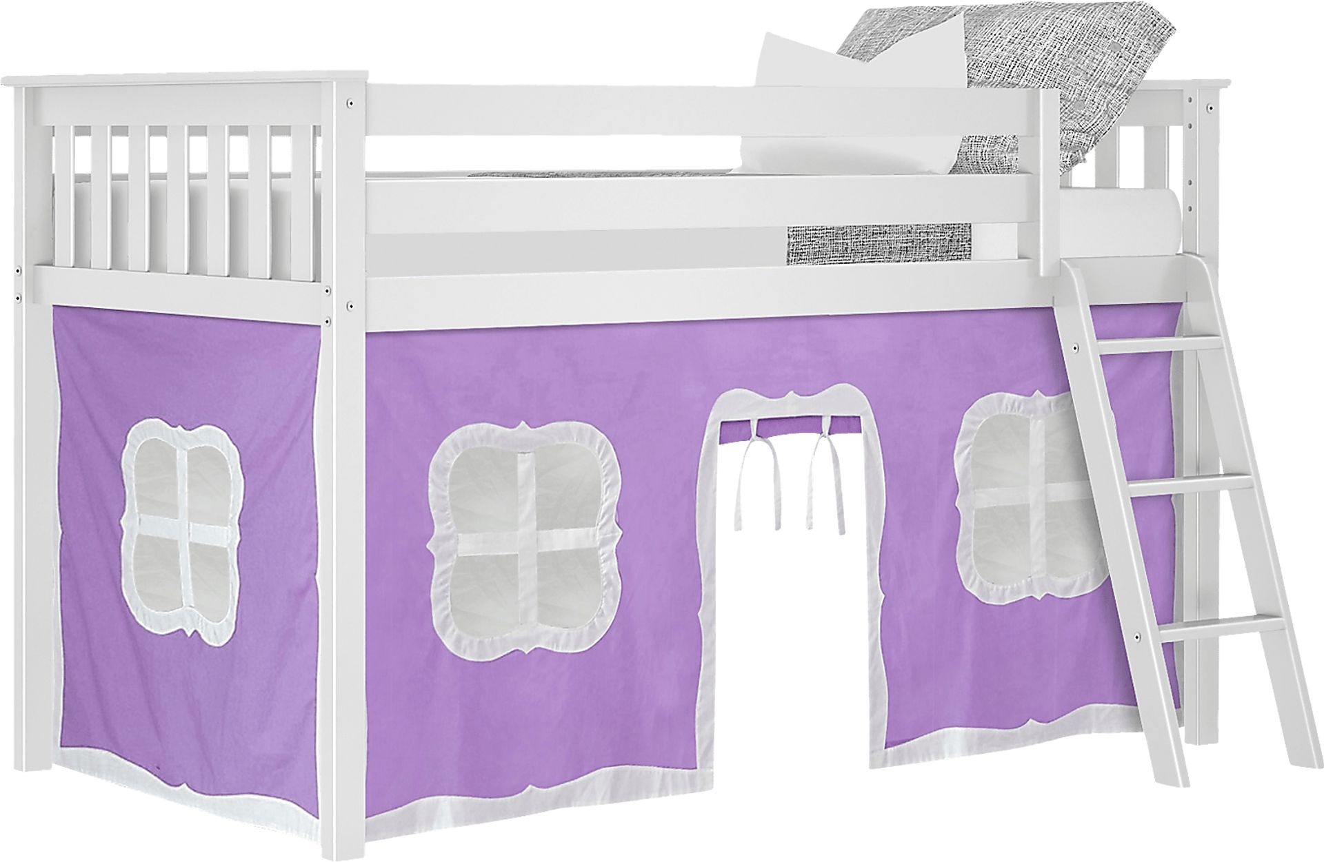 Kids Linnett White Twin Low Loft Bed with Purple Tent - Image 2