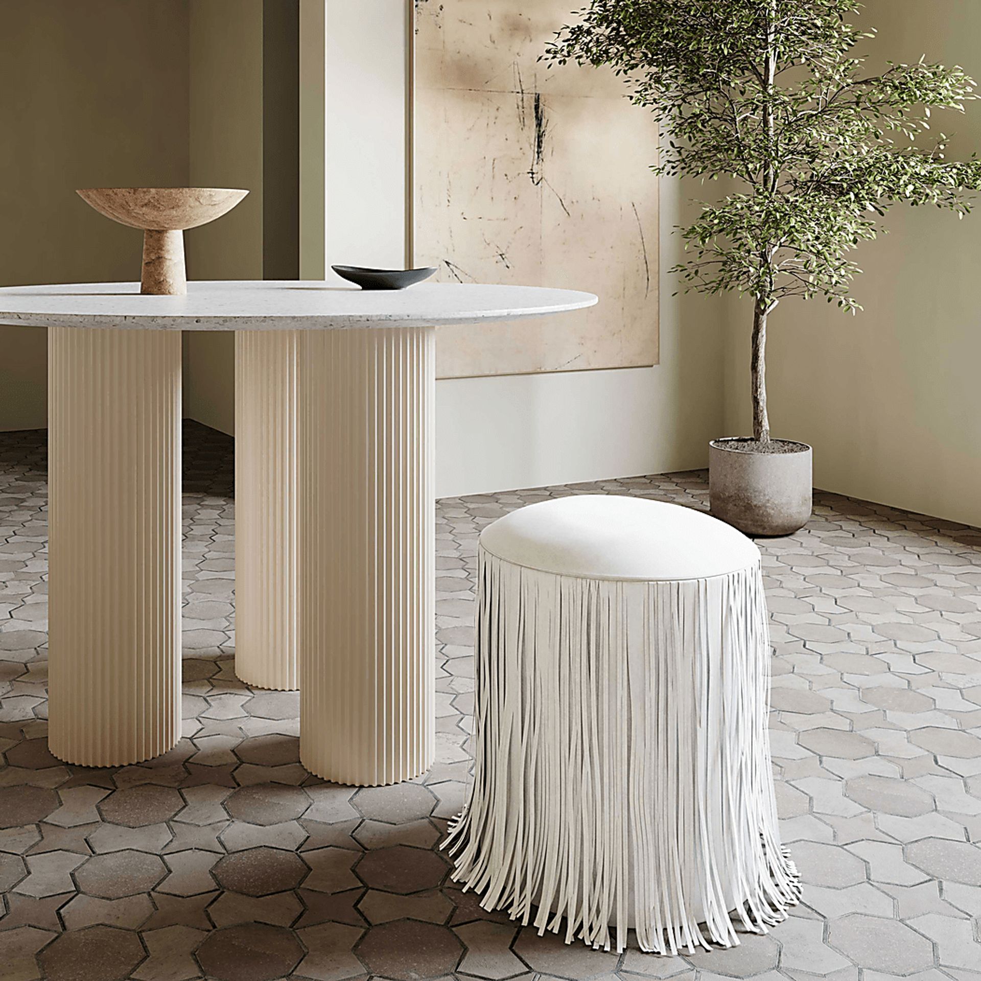 Linnwood Ivory Ottoman - Image 2