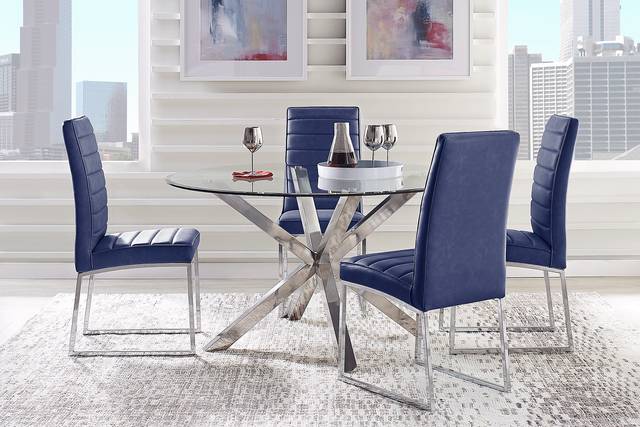 Linton Park Silver 5 Pc Round Dining Set with Midnight Chairs - Thumbnail - Image 1