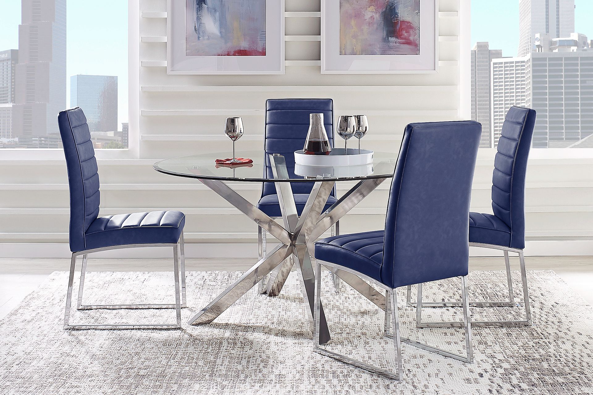 Linton Park Silver 5 Pc Round Dining Set with Midnight Chairs - Image 1