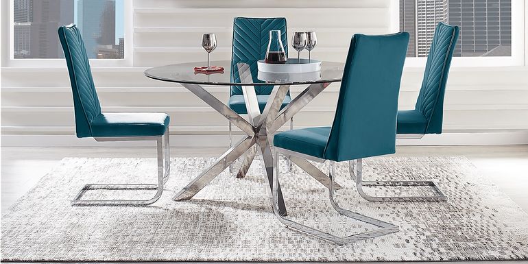Linton Park Silver 5 Pc Round Dining Set with Blue Chairs