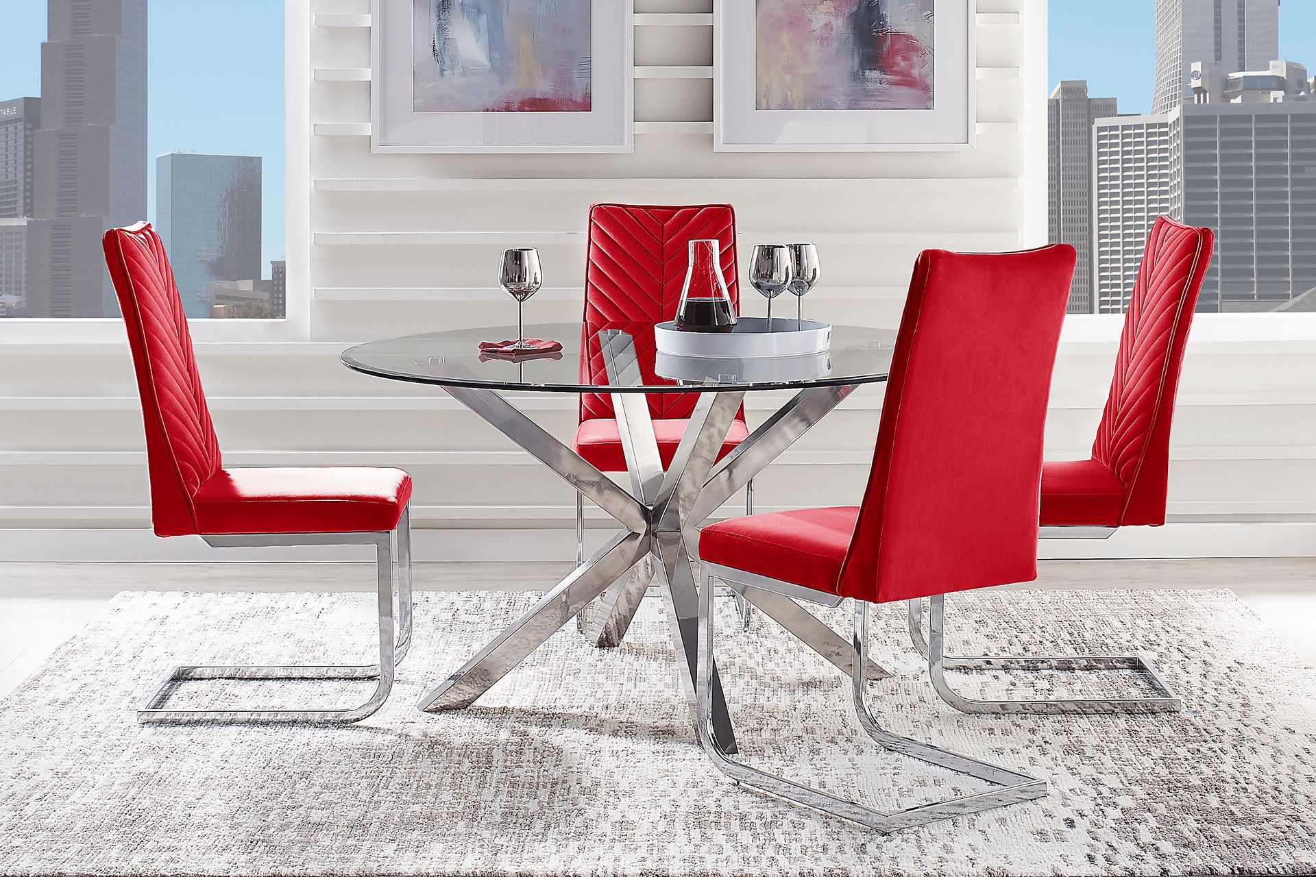 Linton Park Silver 5 Pc Round Dining Set with Bordeaux Chairs - Image 1